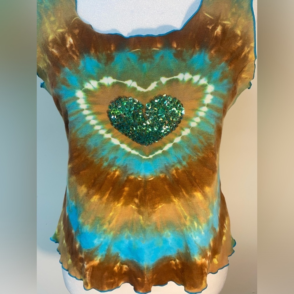 Santiki Top Tie Dye Crop Tank Heart Teen XL Womens Small Boho Spice Girls